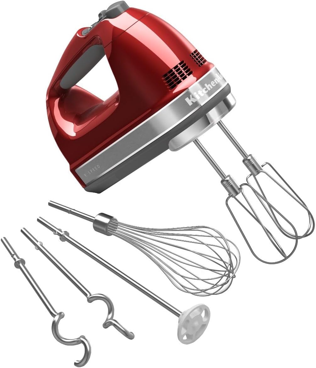 KitchenAid 9-Speed Digital Hand Mixer with Turbo Beater II & Pro Whisk, Candy Apple Red