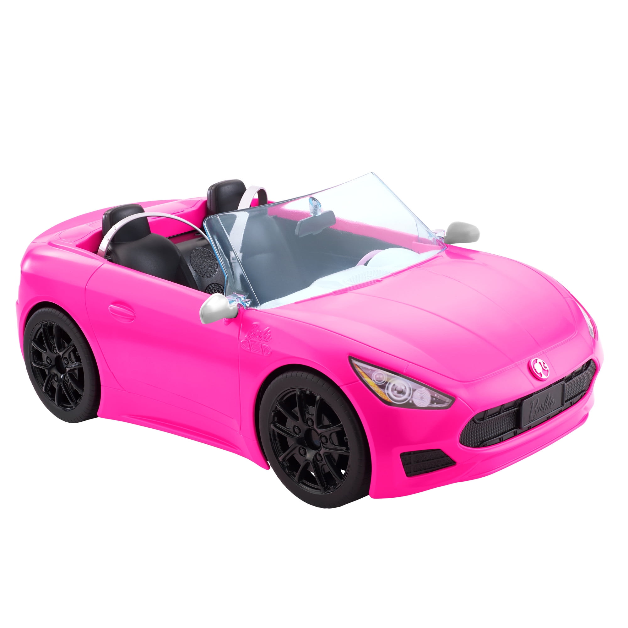 Barbie Pink Convertible Toy Car with Seatbelts & Rolling Wheels, Fits 2 Dolls, Ages 3+