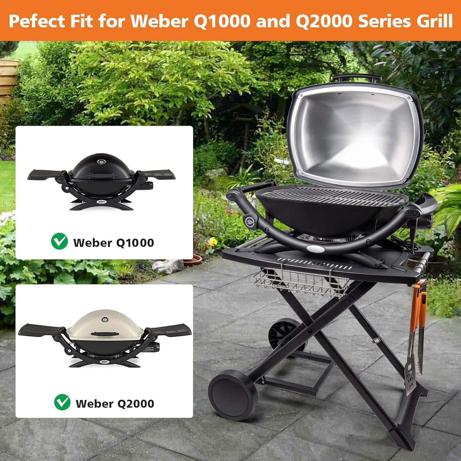Outdoor Grill Cart Table with Storage, Stainless Steel BBQ Prep Station