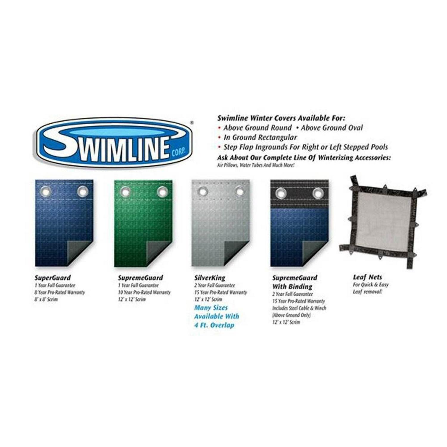 Swimline 30′ Round Above Ground Winter Pool Cover, Blue, UV-Resistant, 34′ Size, Includes Grommets & Cable