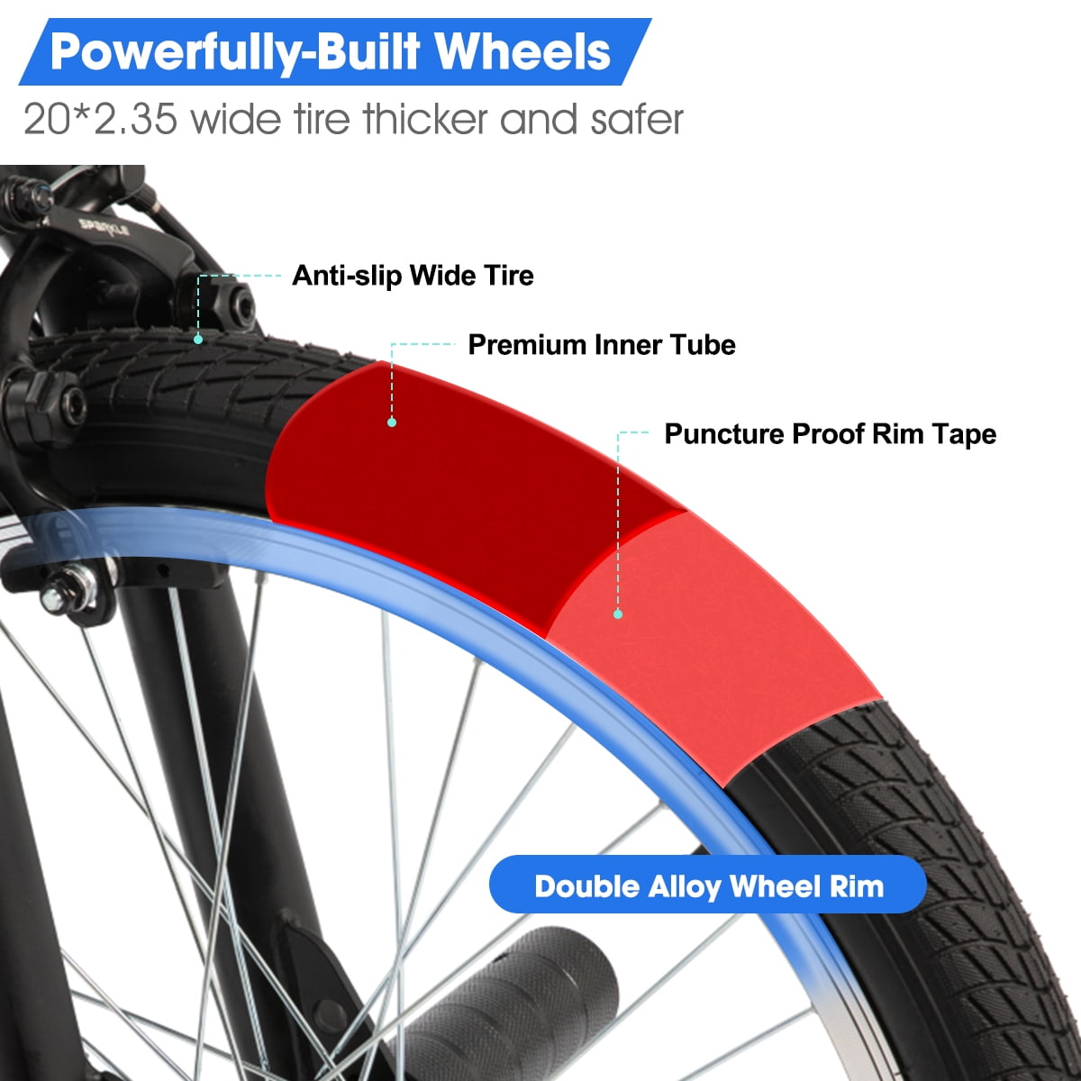 Hiland 20′′ BMX Freestyle Kids Bike, Hi-Ten Steel Frame, 360° Rotor, U-Brake, White