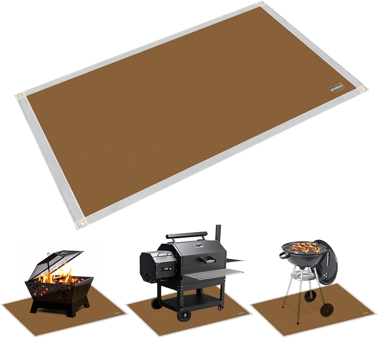 Fireproof Grill Mat by [Brand Name], 70×60 Inch Outdoor Deck Protector, Heat Resistant to 2200°F, Easy to Clean, Includes 4 Garden Studs
