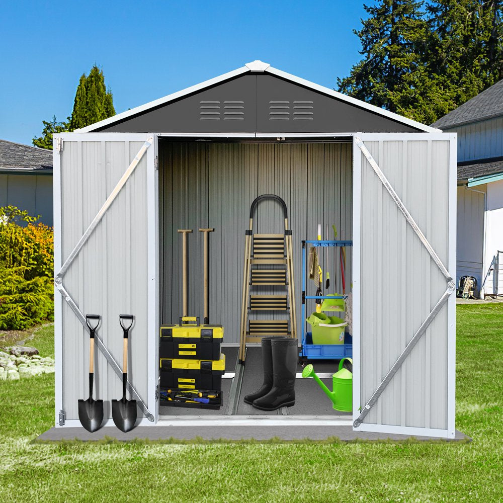 Seizeen 6′ x 4′ Outdoor Metal Storage Shed, Galvanized Steel, Lockable Door, Dark Gray
