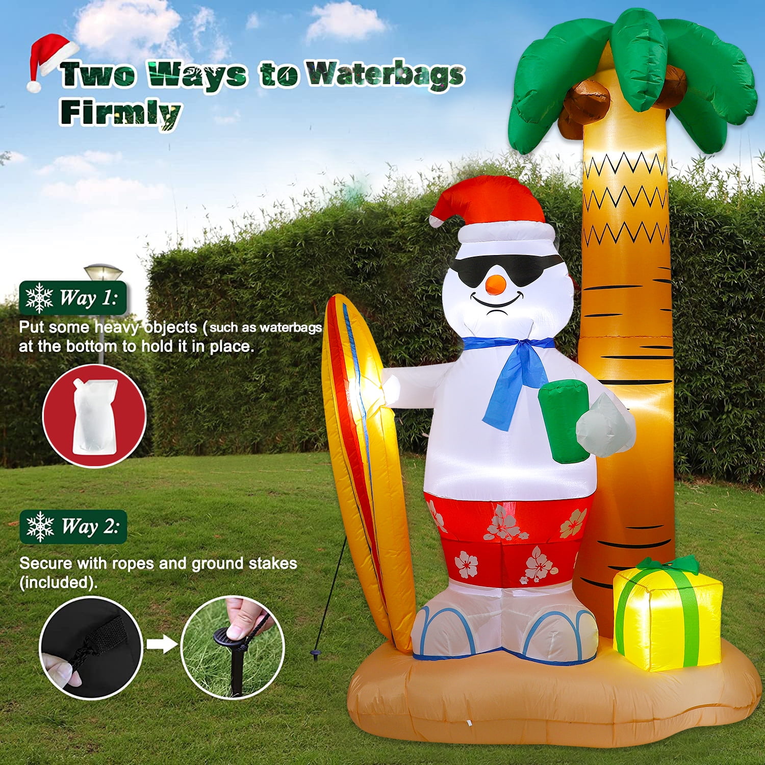Inflatable 8ft Christmas Santa Claus with LED Lights, Waterproof Polyester, Easy Setup for Yard & Garden