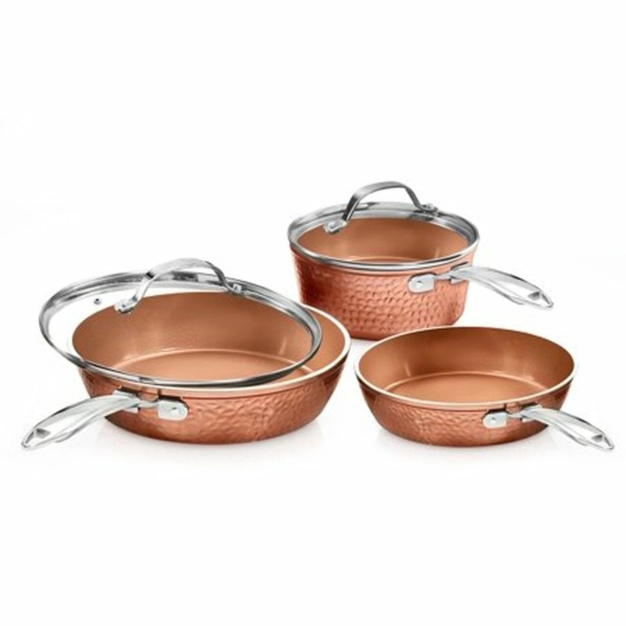 Gotham Steel 5 Piece Hammered Cookware Set, Non-stick coating, Dishwasher Safe, Oven Safe
