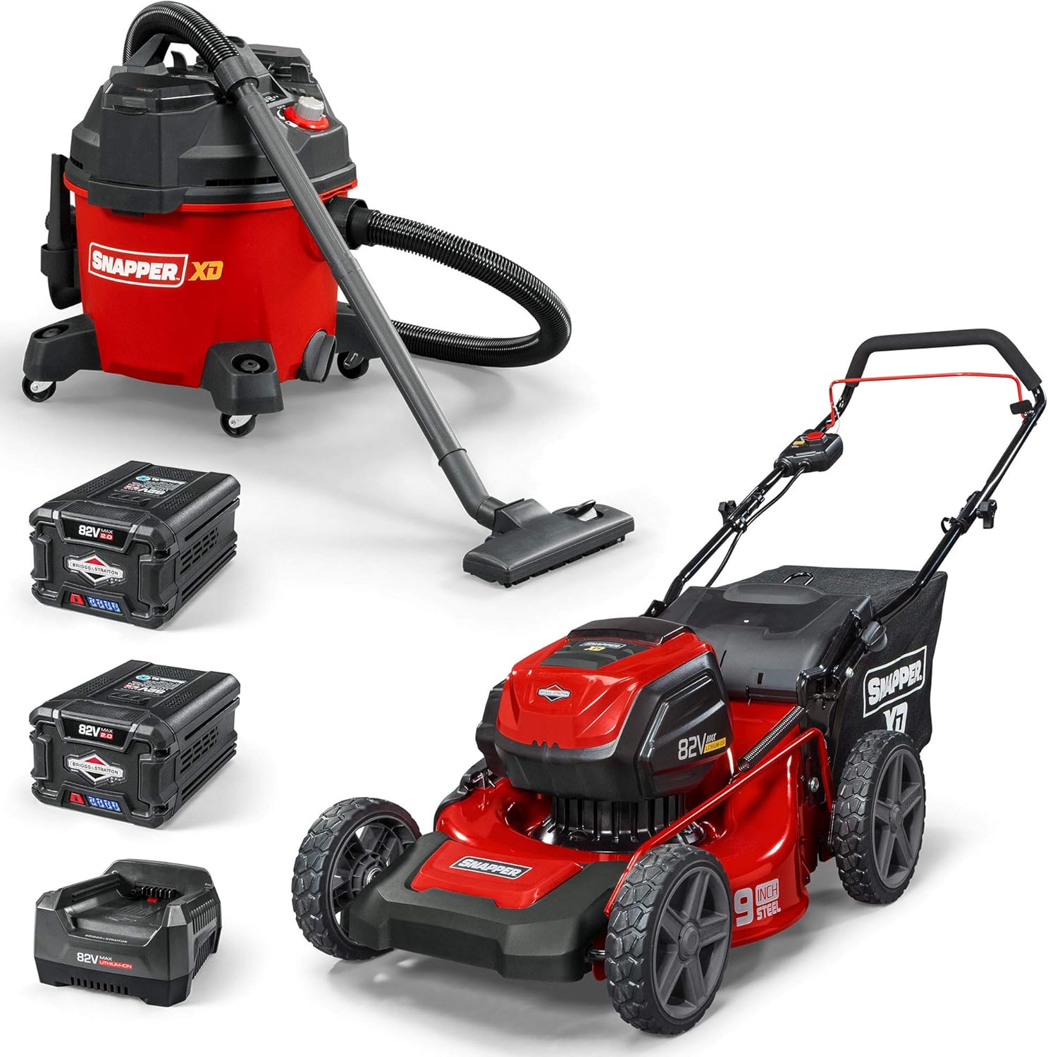 Snapper XD 82V MAX 21′′ Electric Cordless Lawn Mower, Steel Deck, 3-in-1 Design, Red/Black