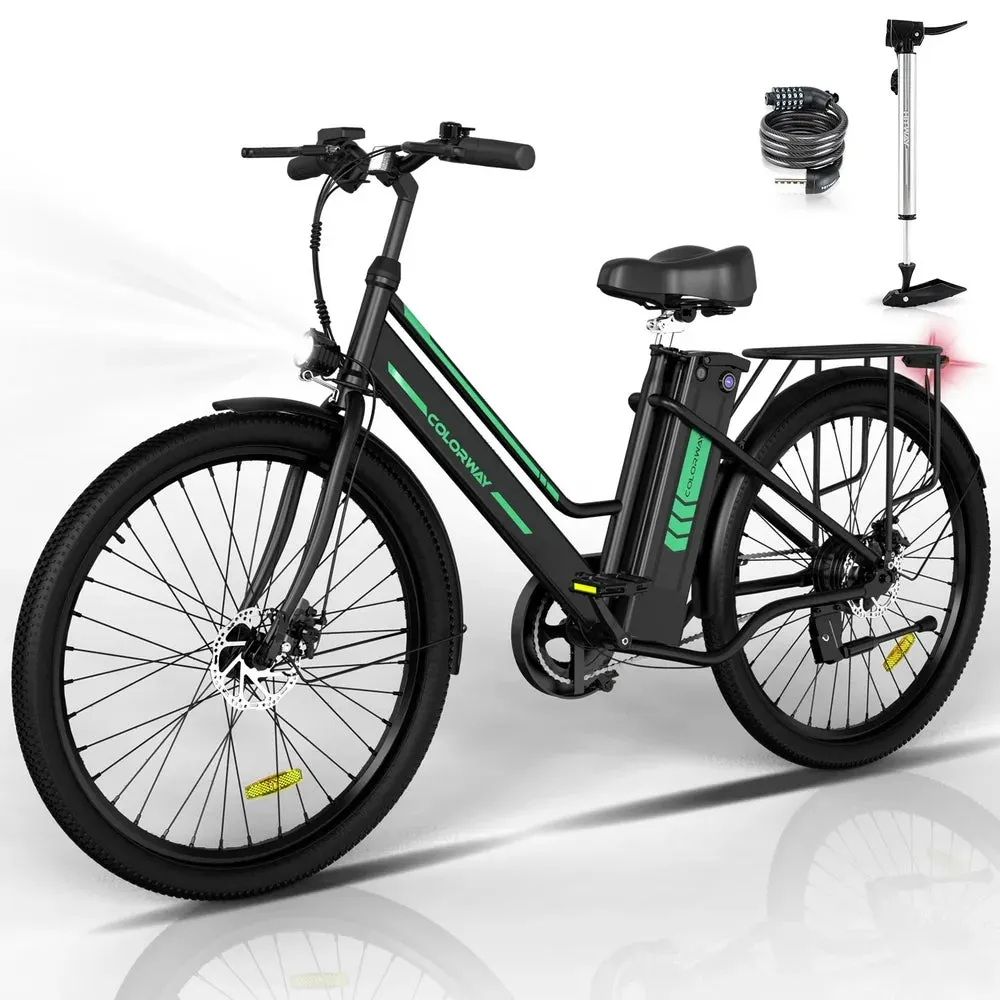 COLORWAY BK8 Women’s 26′′ Electric Bike, 500W Motor, 36V 12Ah Battery, Steel Frame, Disc Brakes