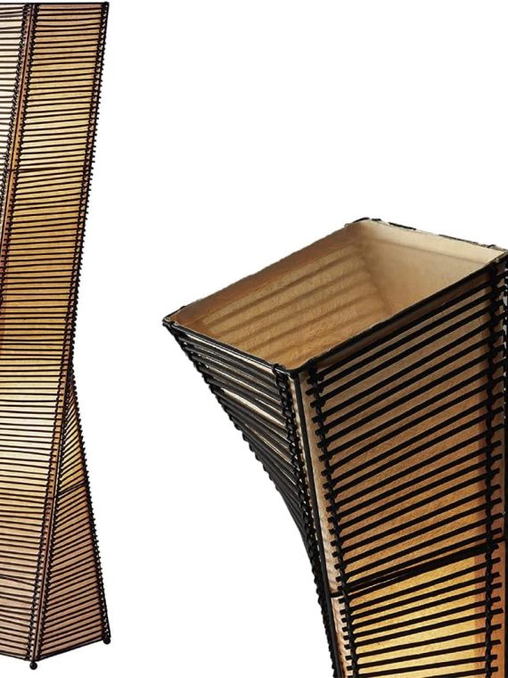 Stix Collection Transitional Floor Lamp, Two Light, Black Finish, Lantern Design, Beige Paper & Metal