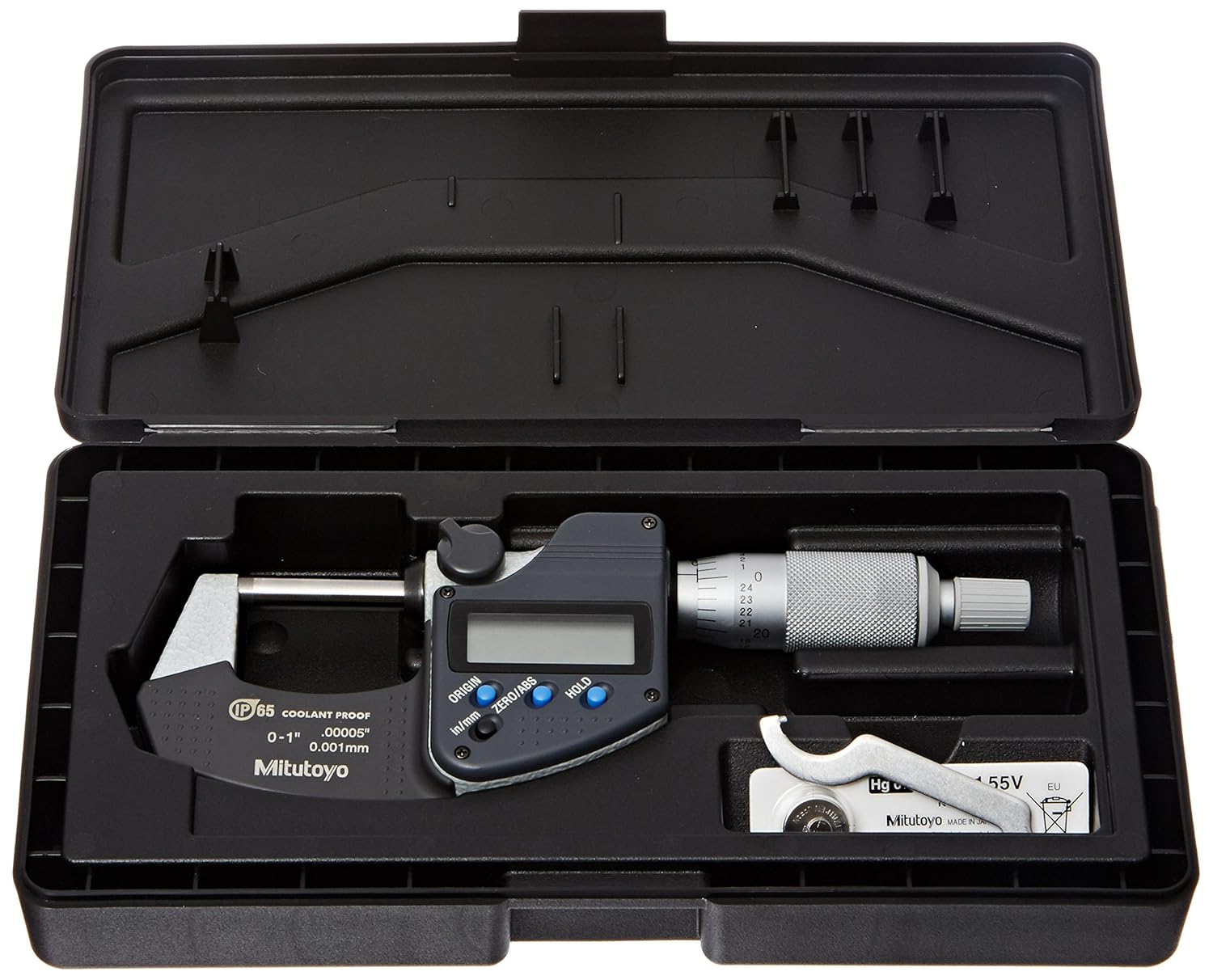 Mitutoyo Digimatic Micrometer 1′′ with Calibration, NO-SPC Output, Includes SR44 Battery & Plastic Case