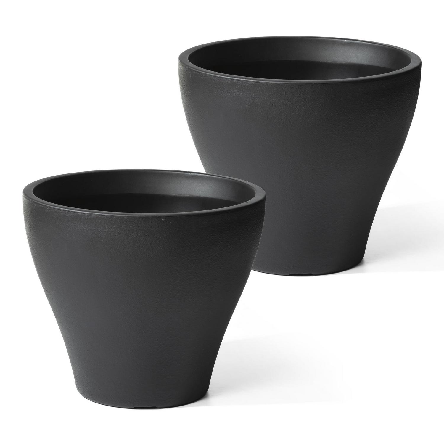 Step2 Fernway 20′′ Tall Onyx Black Round Plastic Planters 2-Pack – Self-Watering, Indoor/Outdoor Use