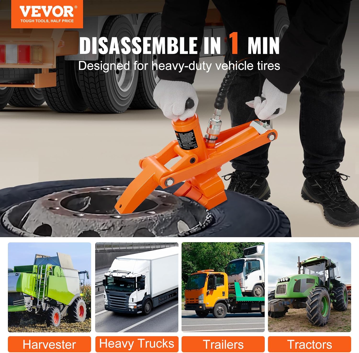 ECBS01 Hydraulic Bead Breaker 10000 PSI, Alloy Steel, Orange, for Tractors, Trucks, ATVs