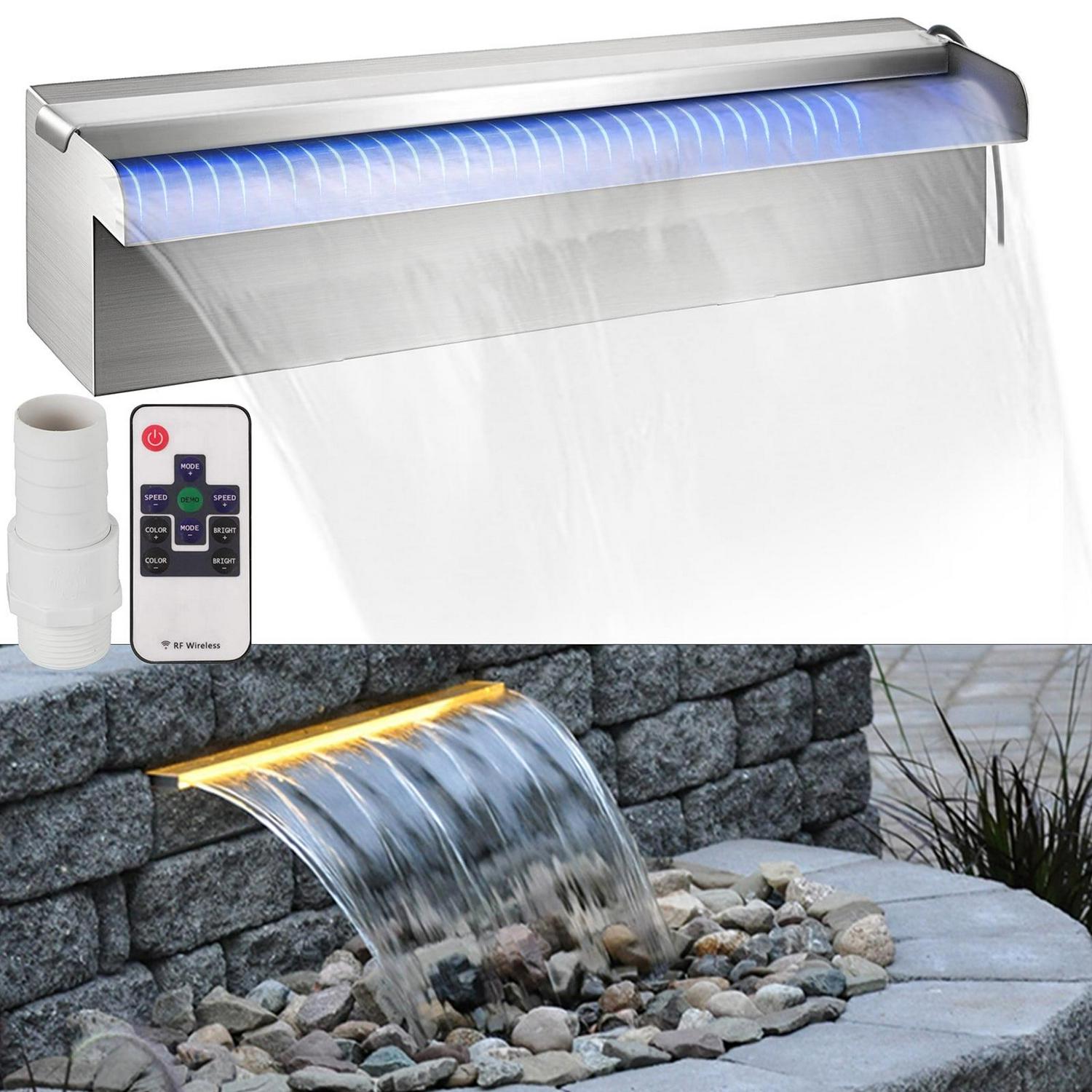 VEVOR Stainless Steel Pool Fountain with LED Light, 11.8′′x4.5′′x3.1′′, Durable SS 304, Color-Changing, Easy Install