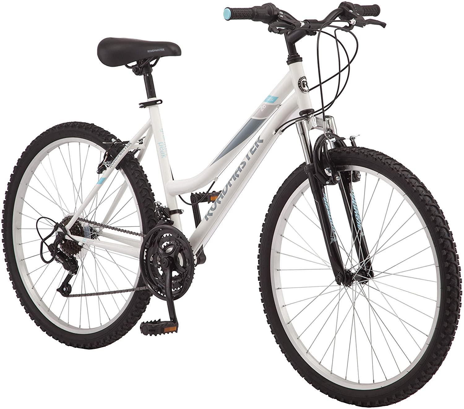 Roadmaster Granite Peak Women’s Bike 26′′ – White, Front Suspension, 18-Speed