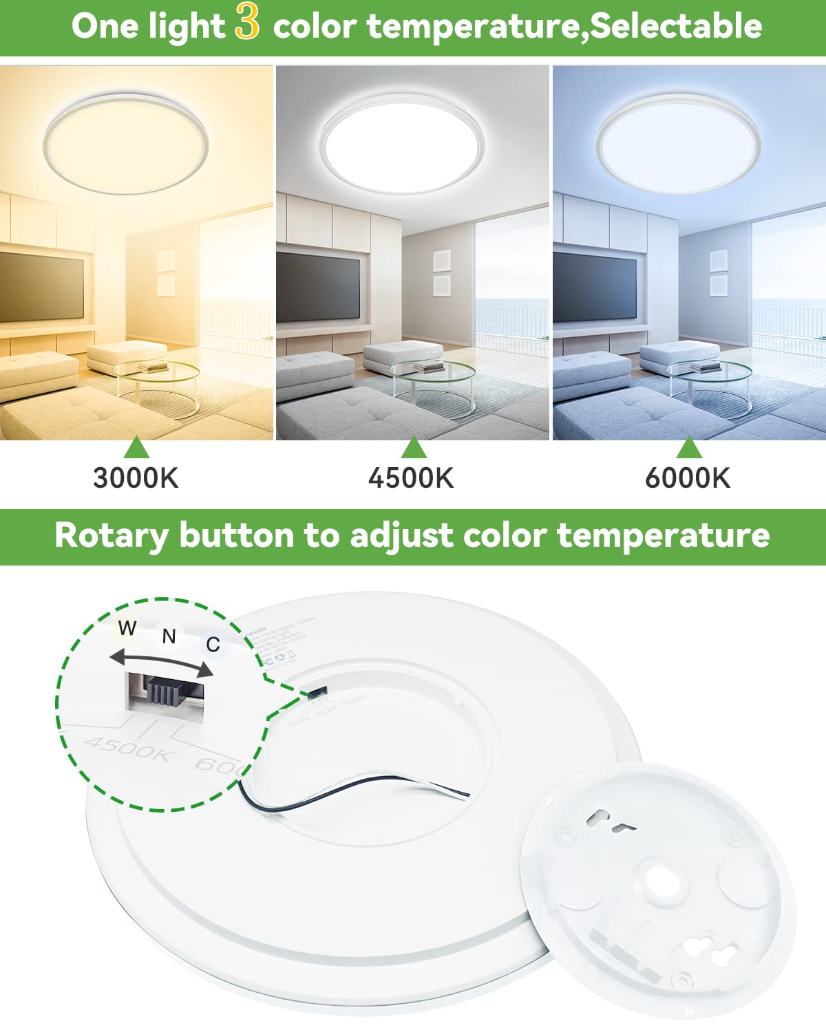 Zemty 12′′ LED Flush Mount Ceiling Light, 28W 3200lm, Adjustable Color Temp, Modern, 6 Pack