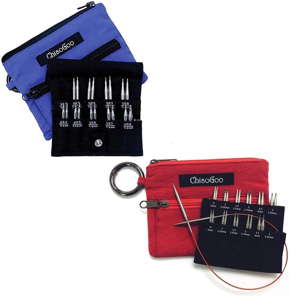 ChiaoGoo Twist Shorties Interchangeable Knitting Needle Set, Mini & Small Sizes, Red/Blue Cables, Circular, Includes Accessories