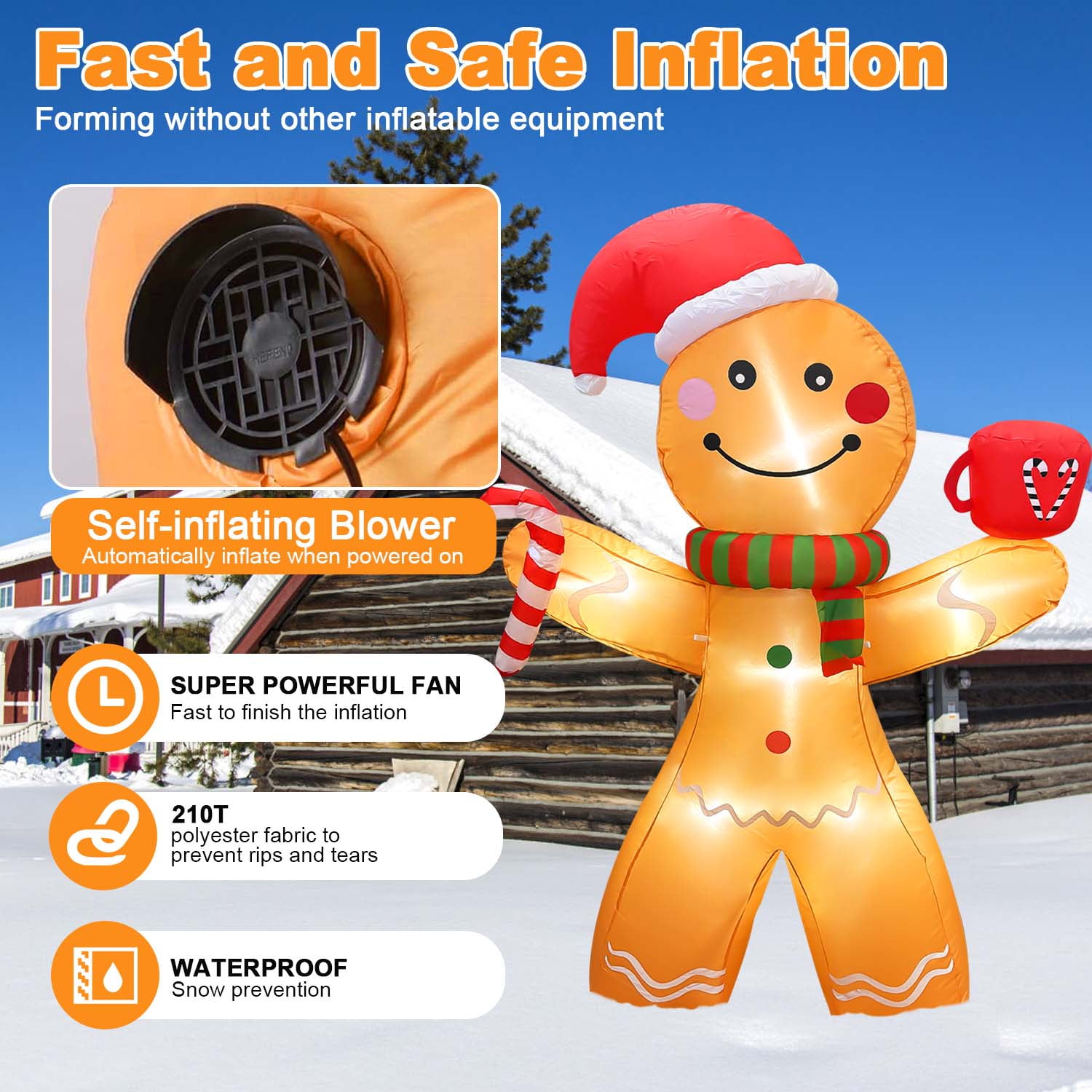 GVDV 5ft Inflatable Gingerbread Man with LED Lights, Durable Outdoor Christmas Decoration