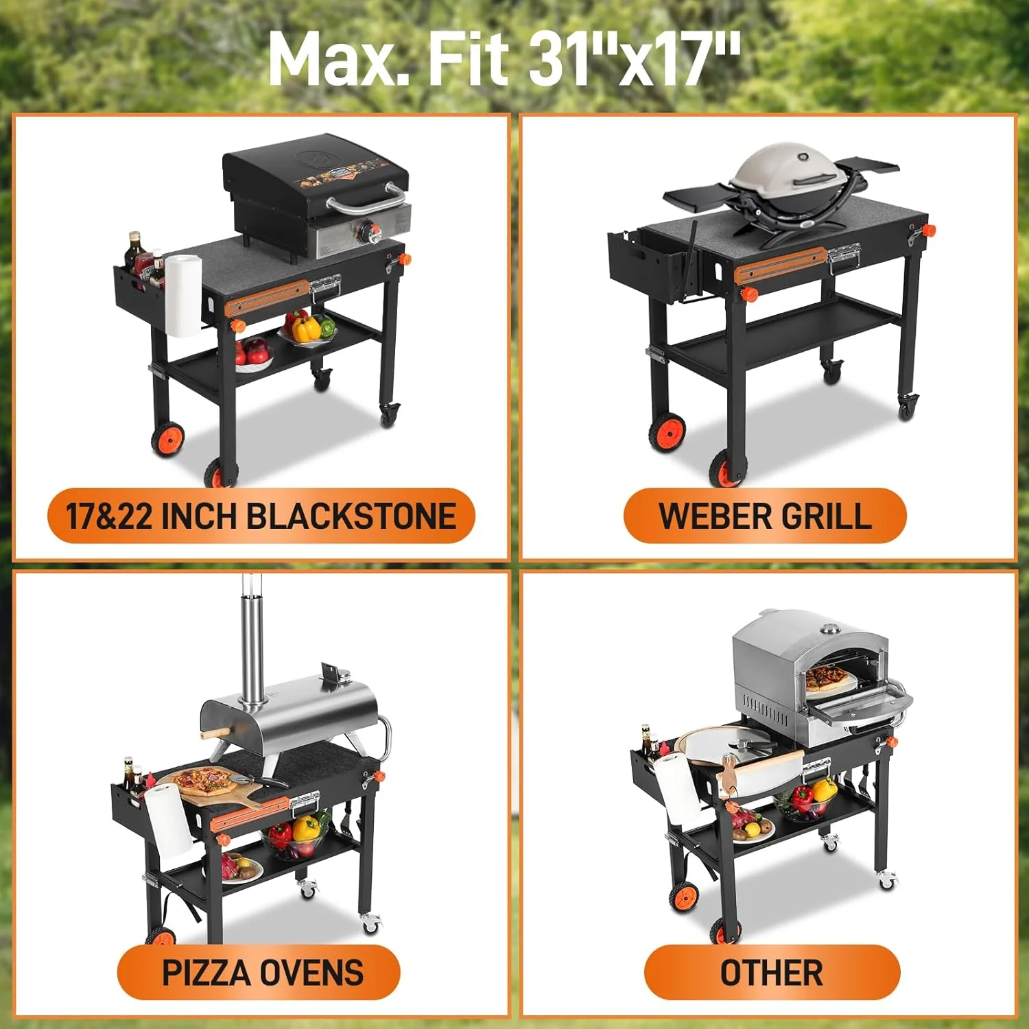 Griller Mate Portable Grill Table Stand – Heavy-Duty, Foldable Outdoor Dining Cart for Blackstone & Weber Grills