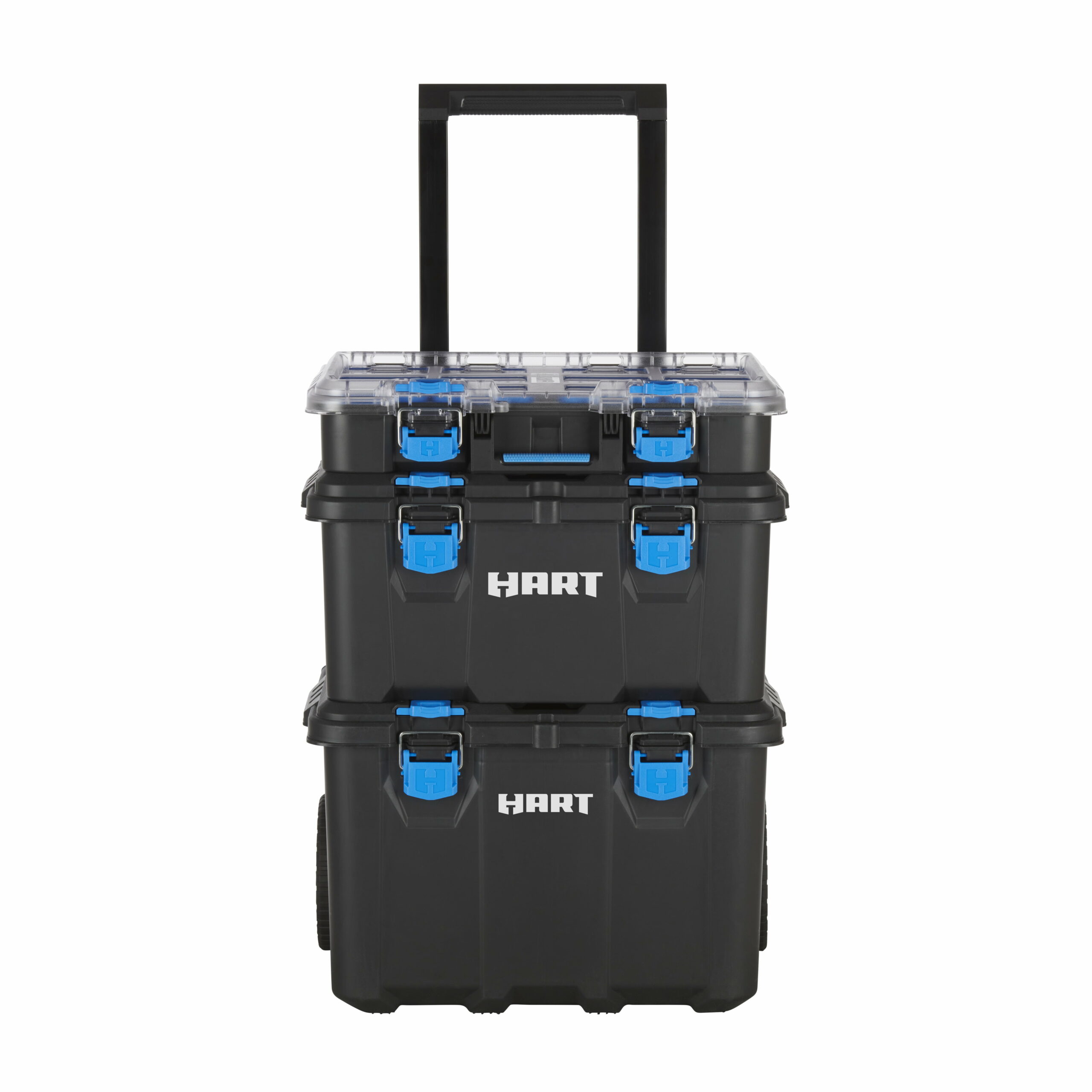 HART Stack System Mobile Tool Box, Modular Storage with Wheels, Telescopic Handle, Black & Blue