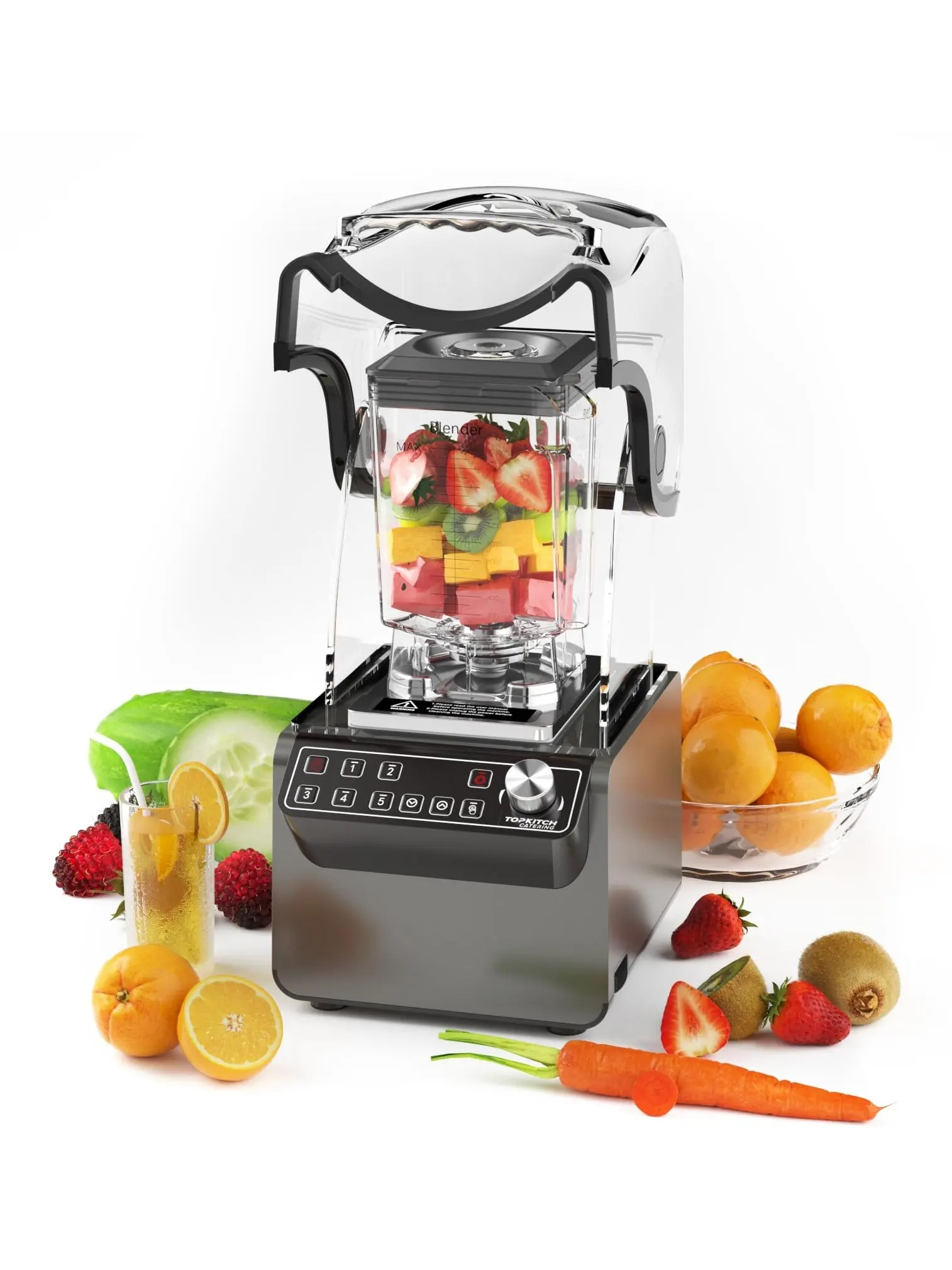 Commercial Blender 70oz 3.5 hp 5 Programmable Function,Quiet Blender with Digital Waterproof Touchpad and Quiet Sound Enclosure - 120V