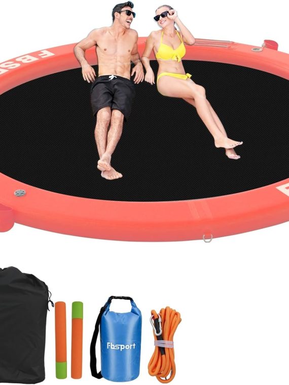 Coral Pink Inflatable Water Hammock & Dock Platform, 8ft Floating Deck with Cupholder for Lake & Pool