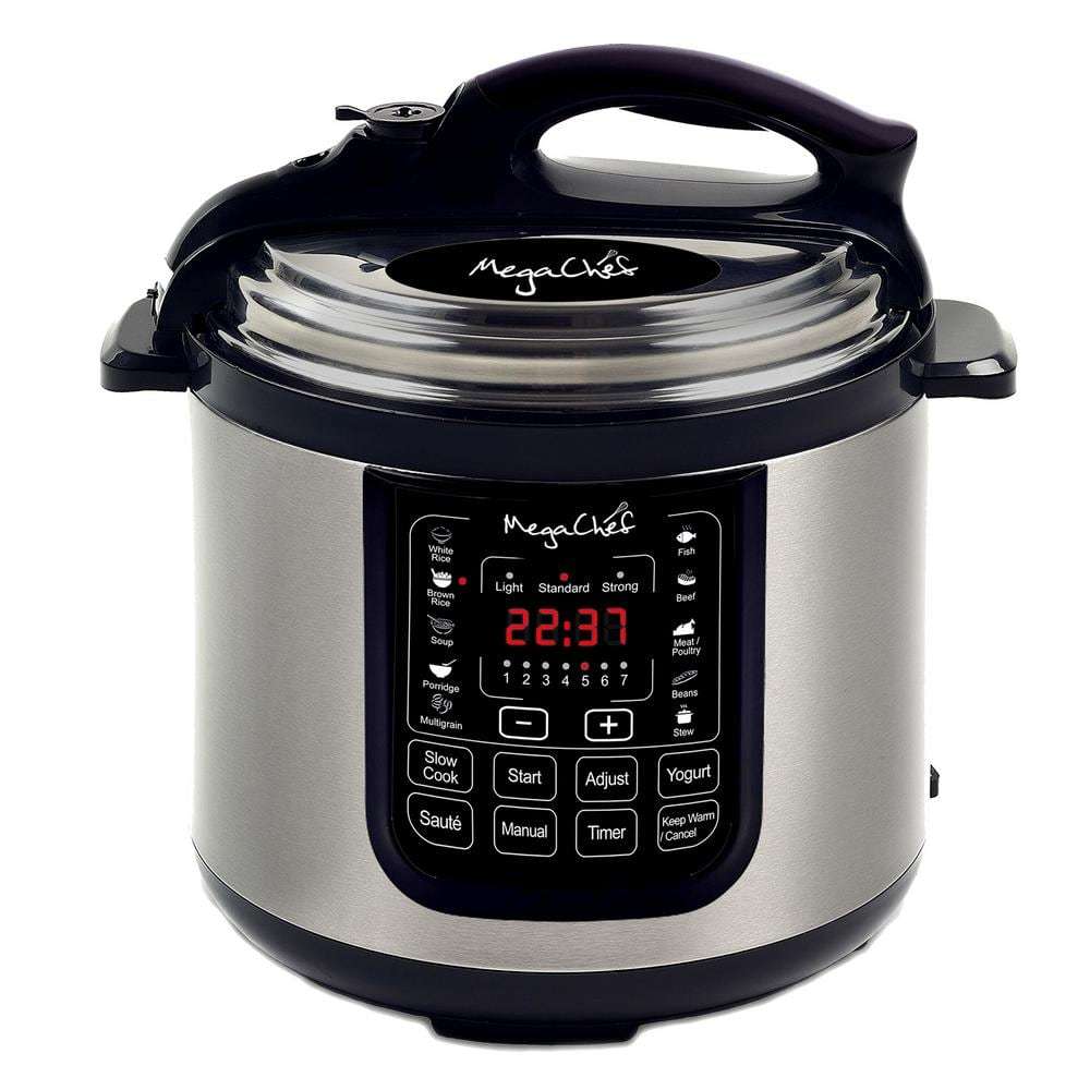 MegaChef 8 Qt Stainless Steel Electric Pressure Cooker with Digital Presets & Slow Cook Function