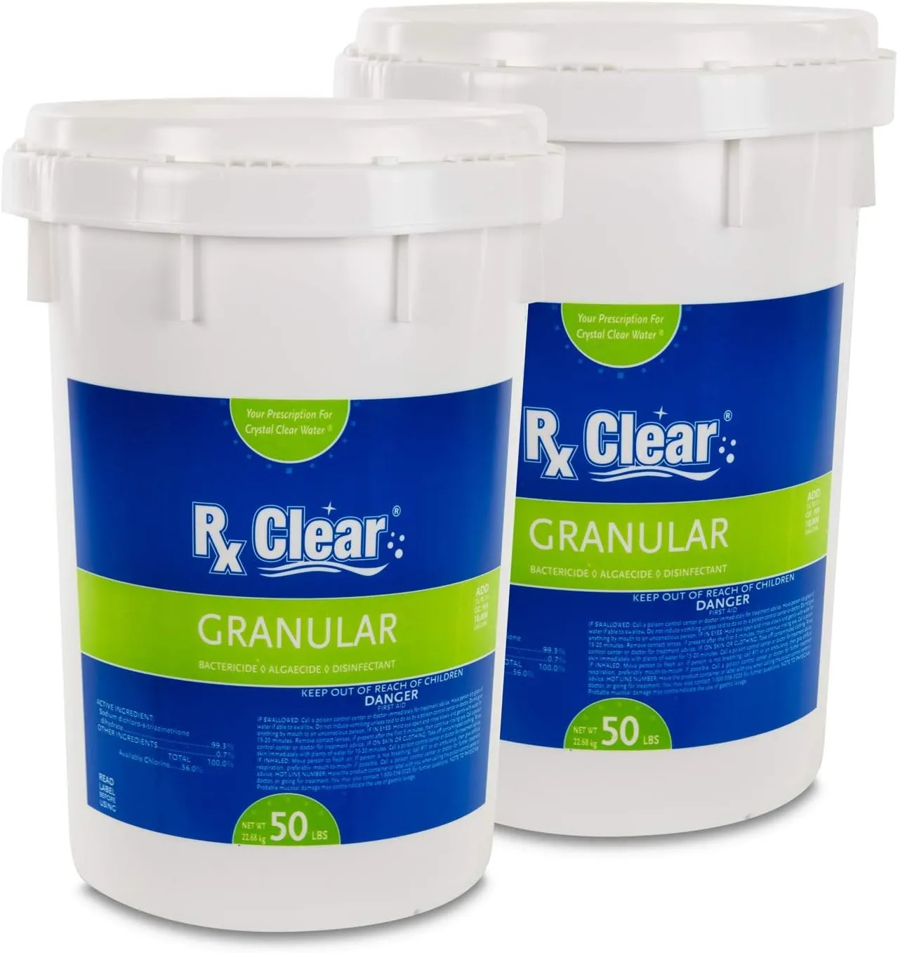 Clear Stabilized Granular Chlorine | One 50-Pound Bucket | Use As Bactericide, Algaecide, and Disinfectant in Swimming Pools and Spas | Fast Dissolving and UV Protected