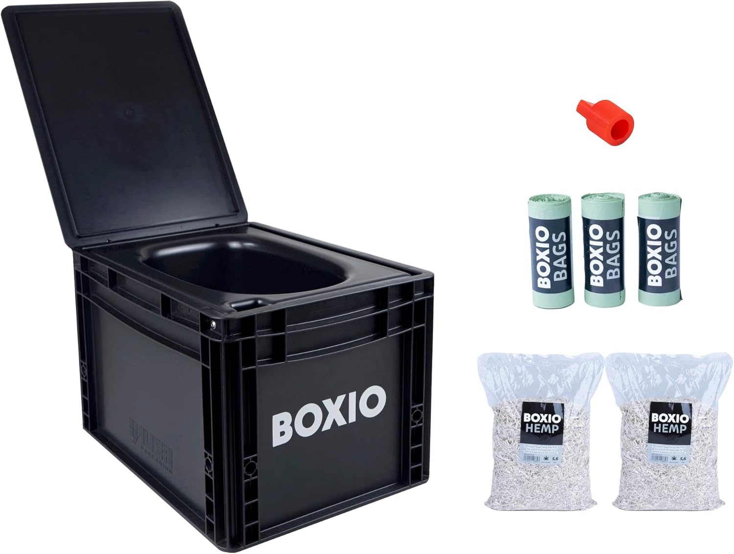 BOXIO Toilet Plus Portable Composting Toilet Starter Kit, 15.7′′x11.8′′x11.0′′, Made in Germany