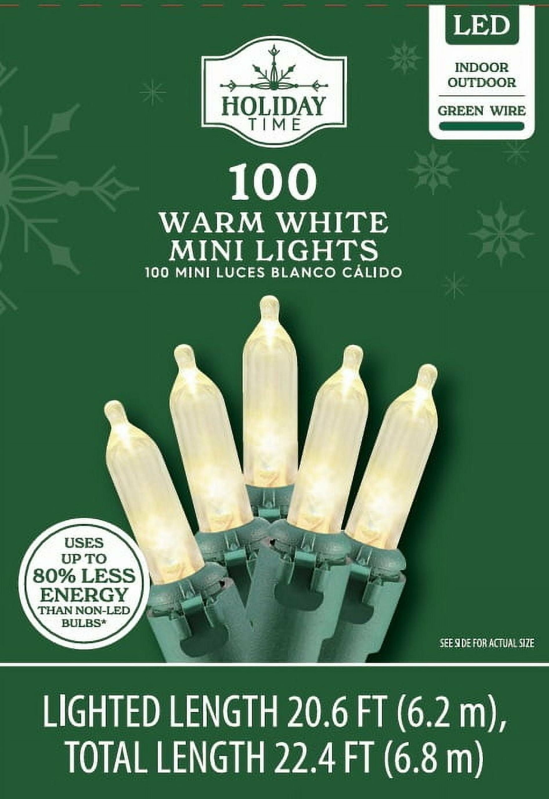 Holiday Time 100-Count Warm White Mini LED Christmas String Lights, Green Wire, Indoor/Outdoor, 22.4 ft