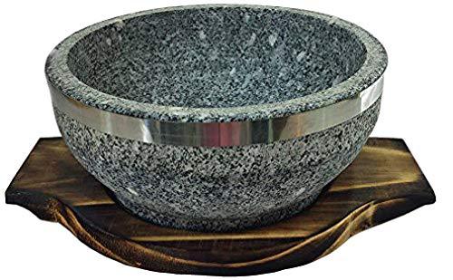 Brand Natural Stone Korean Bibimbap & Soup Bowl, 36oz, with Wood Underliner, Oven Safe