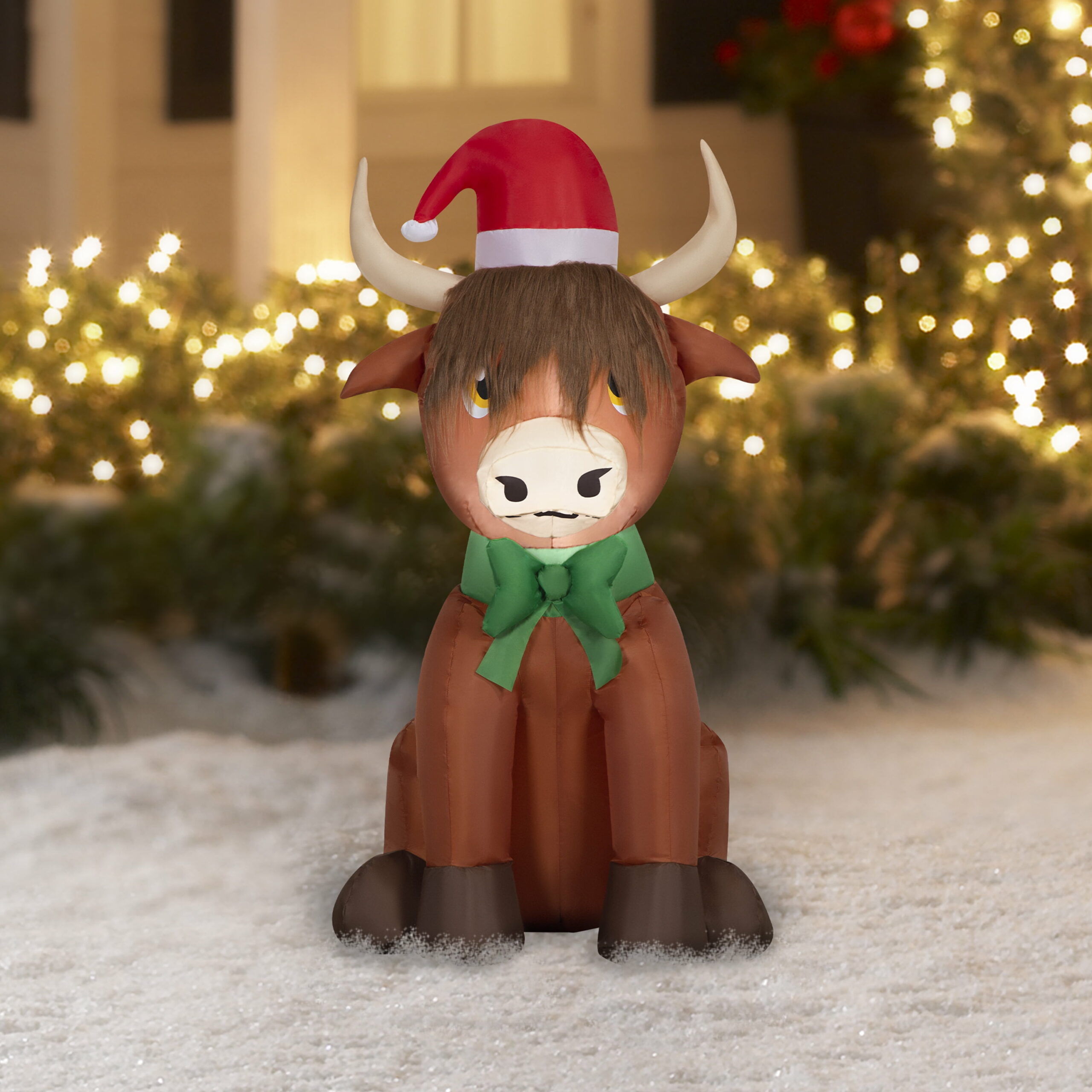 Gemmy Christmas Inflatable Highlander Cow, 3.5 ft, LED-Lit Yard Decoration