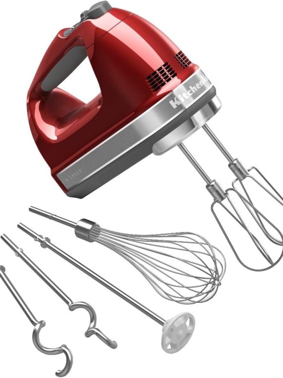 KitchenAid 9-Speed Digital Hand Mixer with Turbo Beater II & Pro Whisk, Candy Apple Red
