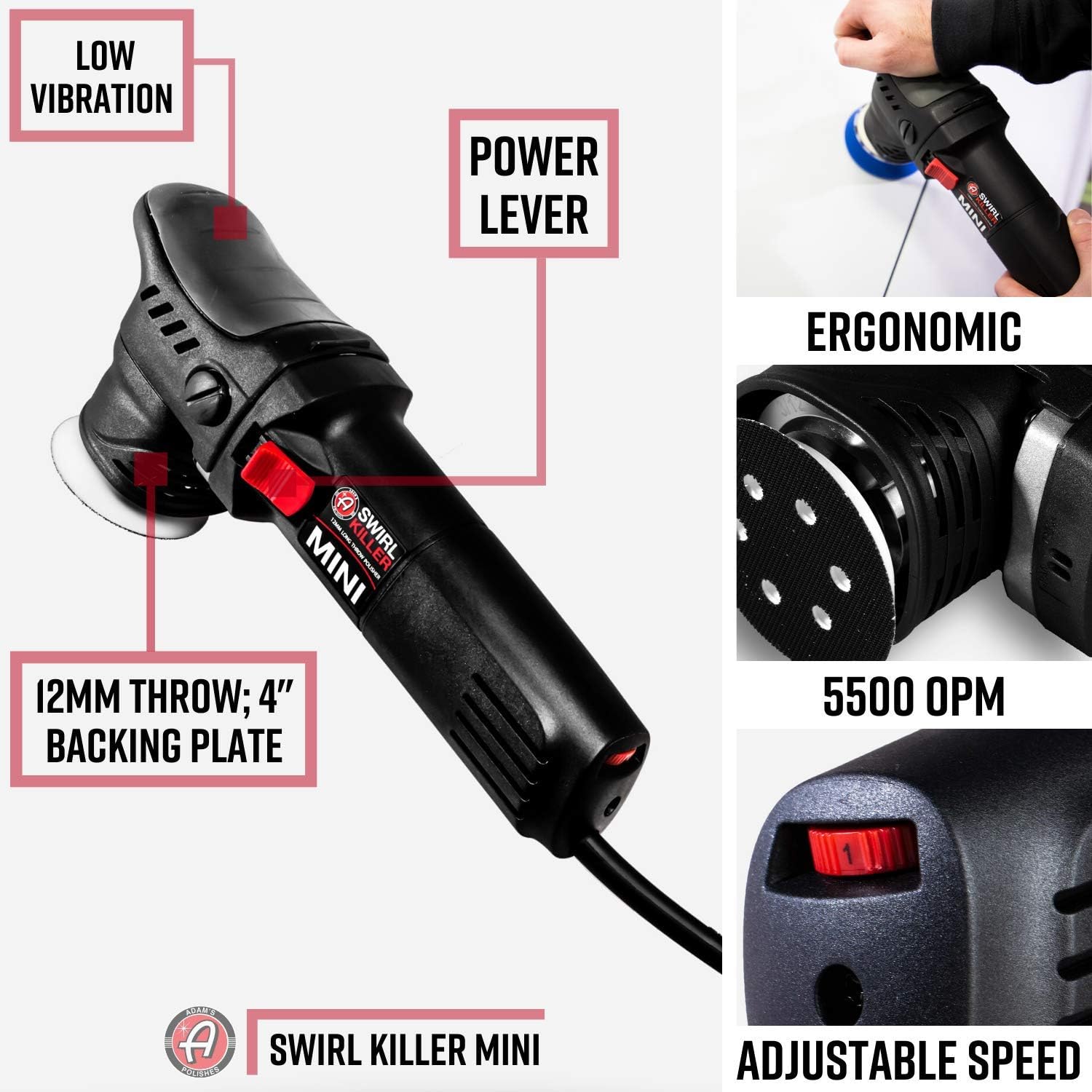 Adam’s Swirl Killer 12mm Car Buffer Polisher Kit – Orbital Polishing Tool for Scratch Removal & Paint Correction