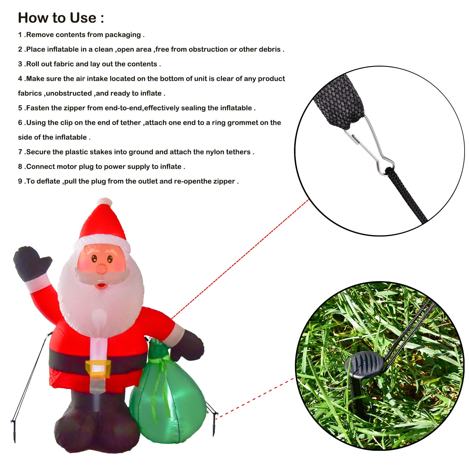 Nifti Nest 6ft Outdoor Inflatable Santa Claus with LED Light & Blower – Christmas Yard Decoration