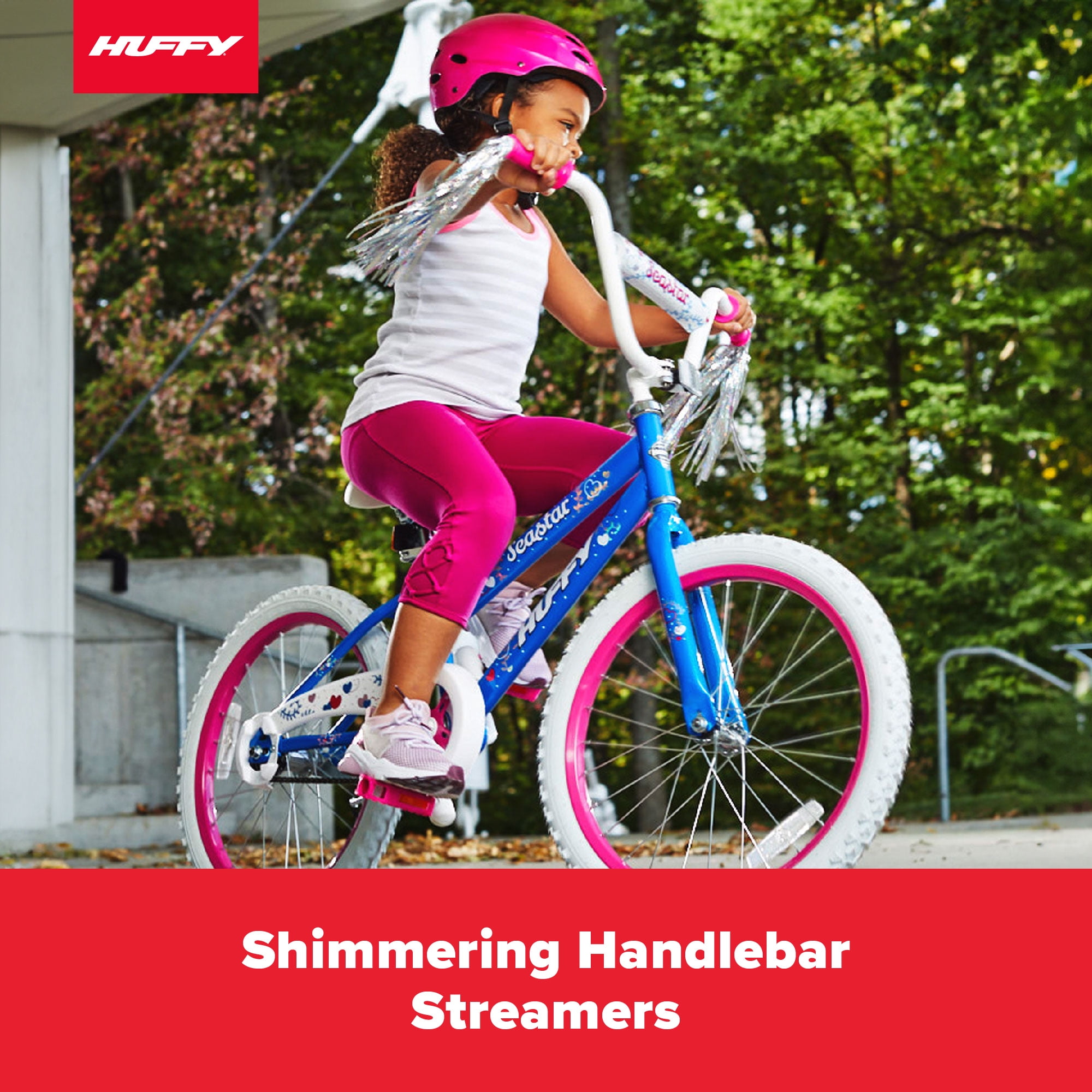 Huffy Sea Star Kids Bike 20′′ Blue/Pink, Ages 5-12, Coaster Brake, Steel Frame, Streamers