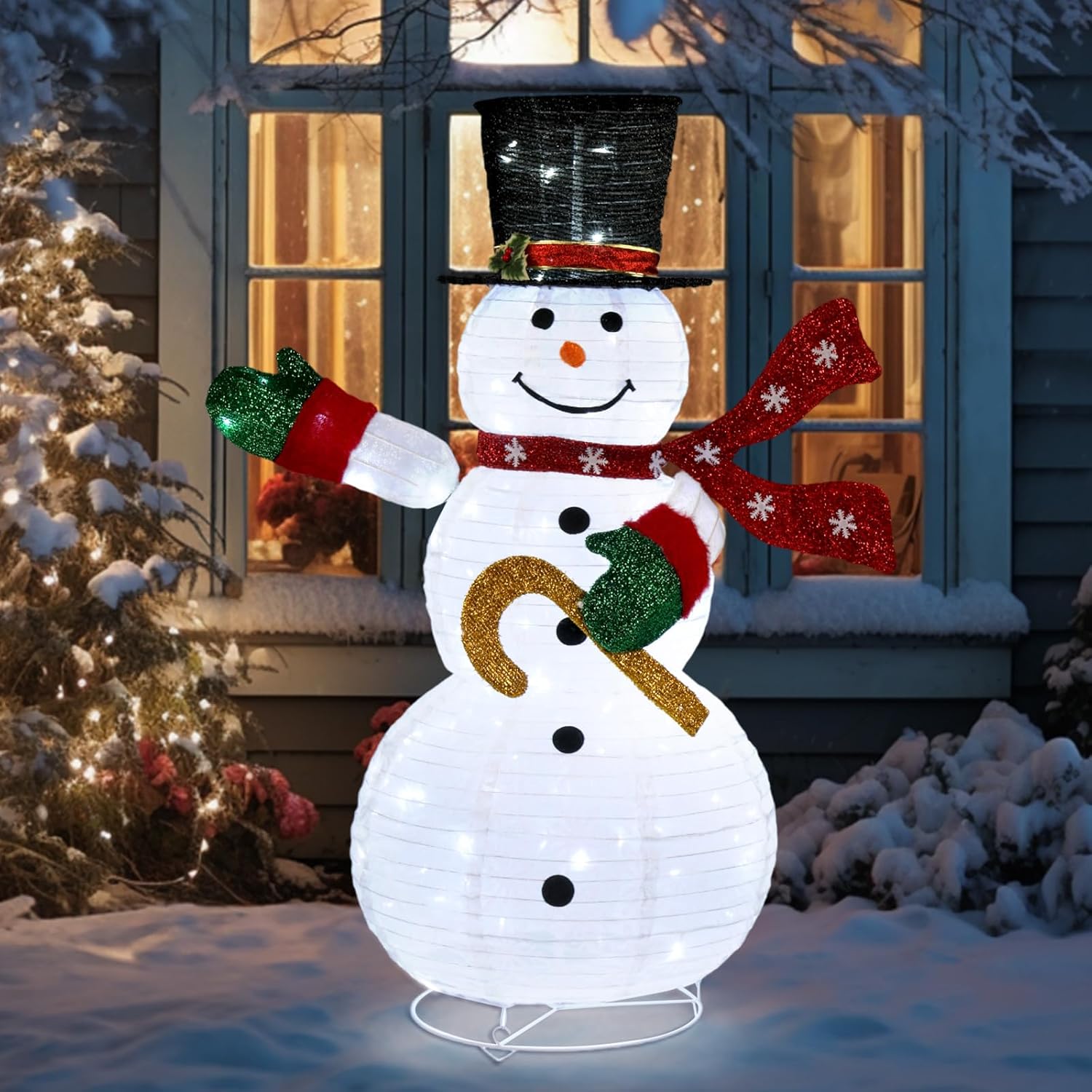 Outvita 4ft Motorized Snowman with 120 LED Lights, Foldable Christmas Decoration for Indoor/Outdoor Use