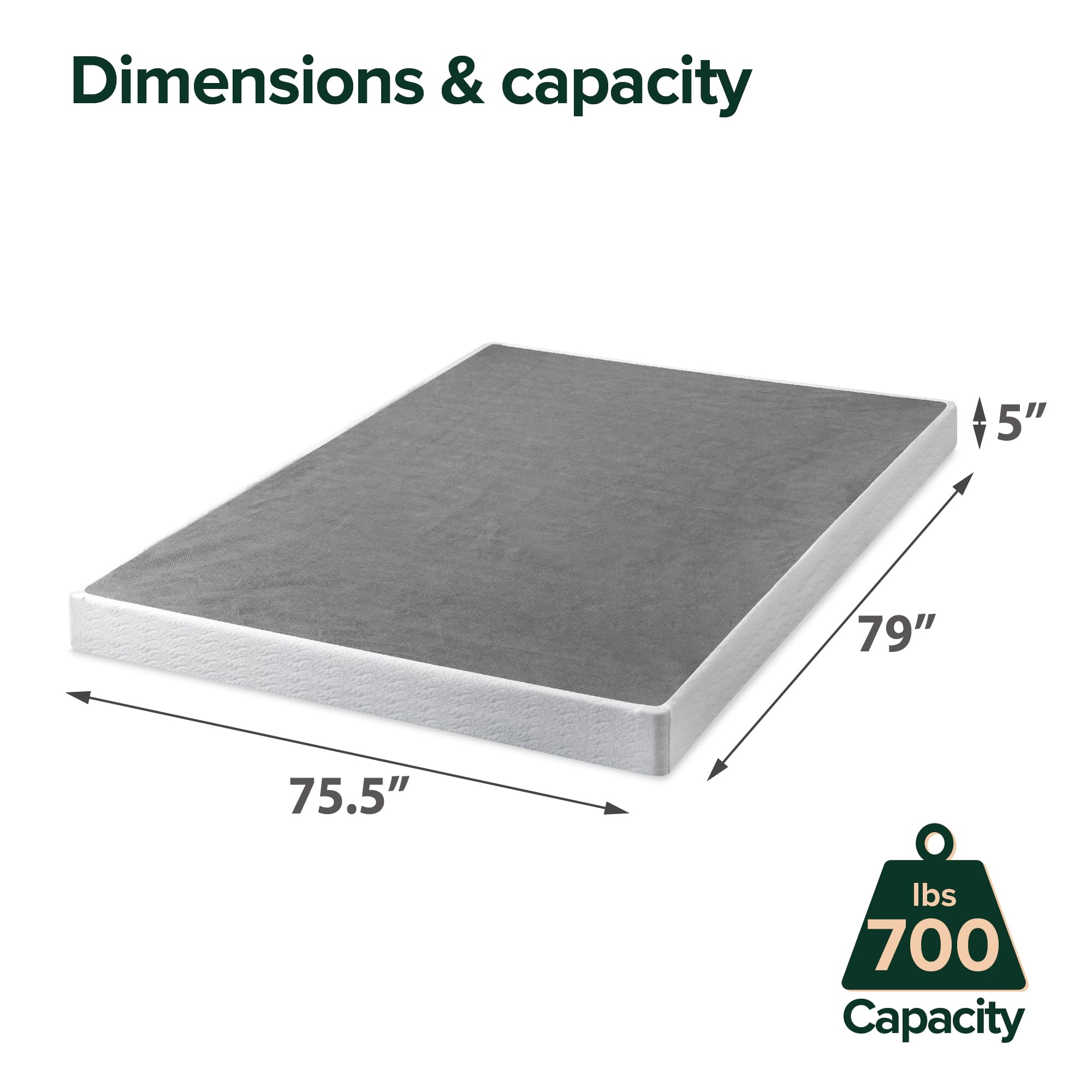 Zinus Steel Mattress Foundation, 5-Inch Low Profile, Durable with 700 lbs Capacity, Includes Cover, Tools & Instructions, 5-Year Warranty
