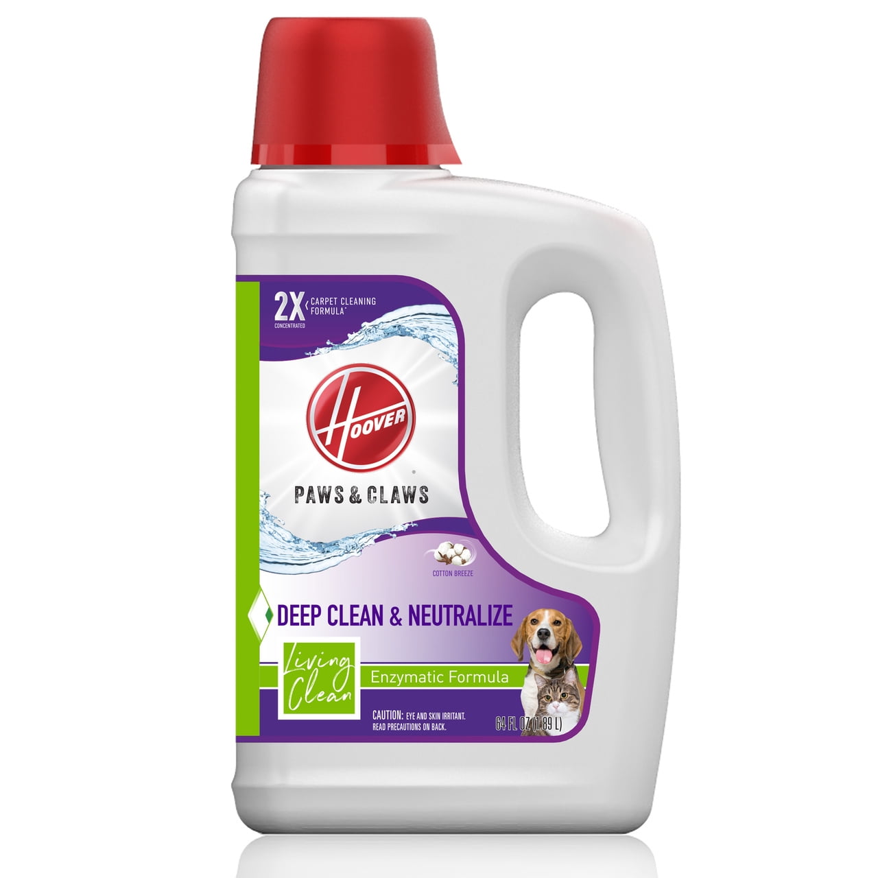 Hoover Pet Stain & Odor Carpet Cleaner Solution with Stain Guard, 64oz – Enzymatic Cleaning for Carpets & Upholstery, Cotton Breeze Scent