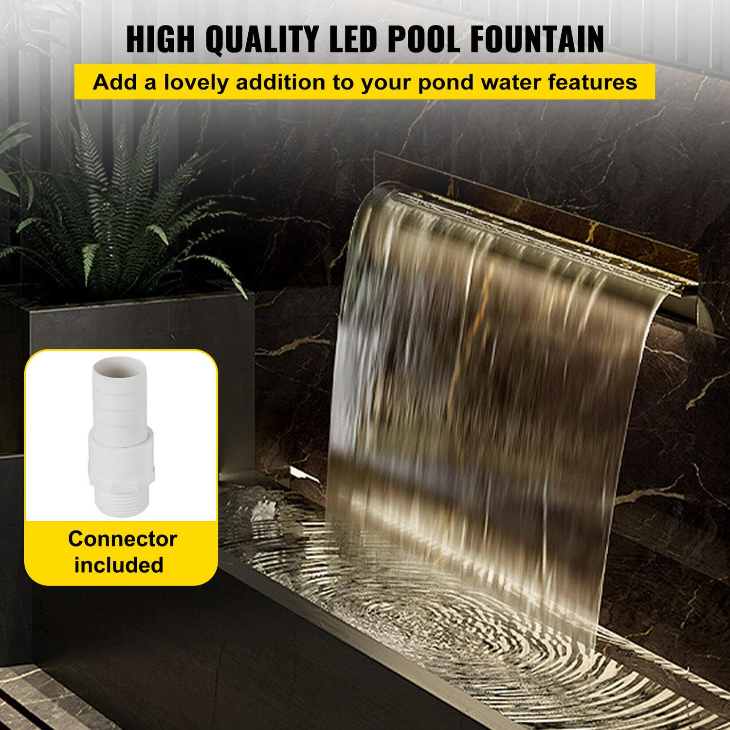 VEVOR Stainless Steel Pool Fountain with LED Light, 11.8′′x4.5′′x3.1′′, Durable SS 304, Color-Changing, Easy Install