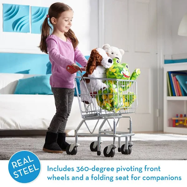 Melissa & Doug Kids’ Grocery Shopping Cart Toy, Durable Metal, Silver