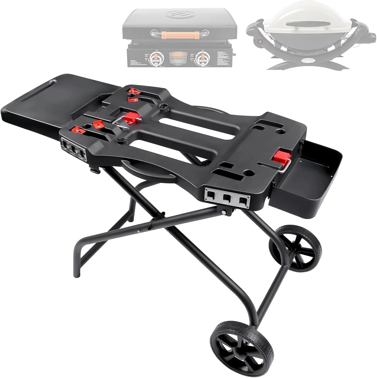 Portable Grill Cart for Weber Q Series and Collapsible Griddle Stand