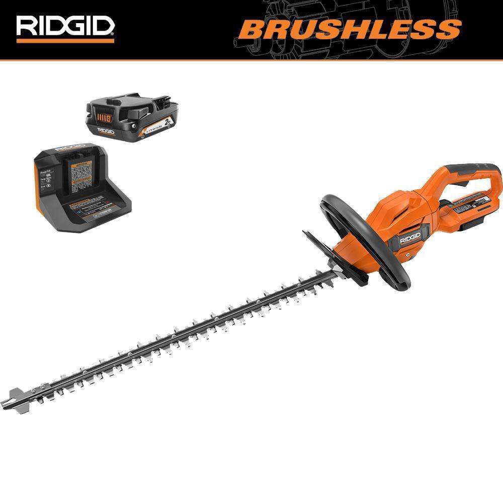 RIDGID 18V Brushless 22′′ Hedge Trimmer Kit with 2.0 Ah Battery & Charger