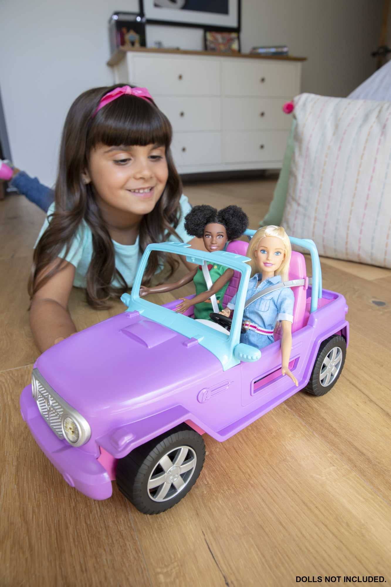 Barbie Adventure Off-Road Vehicle, Purple with Pink Seats, Rolling Wheels, for Kids Aged 3-7