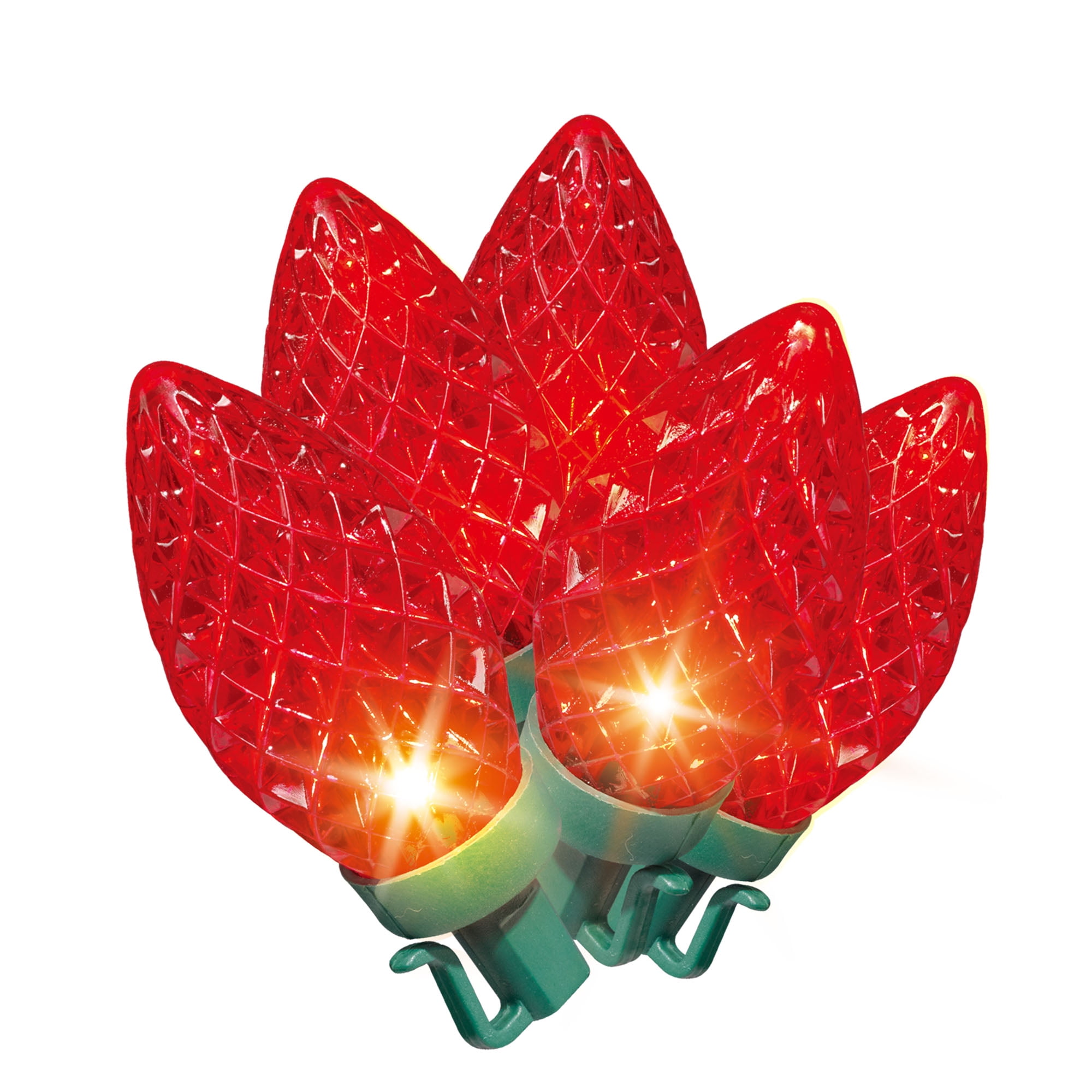 Holiday Time 100-Count Red LED Diamond-Cut C9 Christmas Lights, 59.6′ Green Wire, Indoor/Outdoor