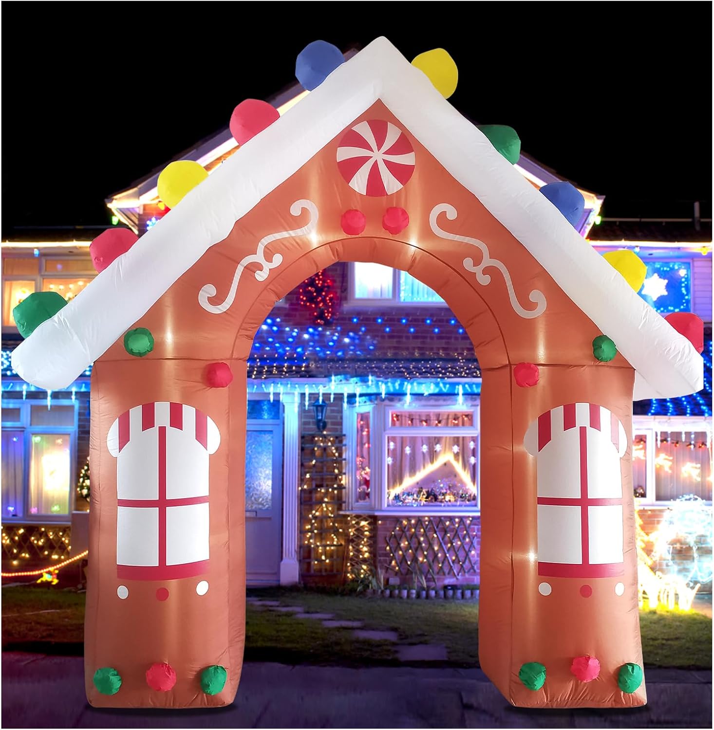 ZXSWONLY 10FT Christmas Inflatable Gingerbread House with LED Lights – Outdoor Holiday Decoration