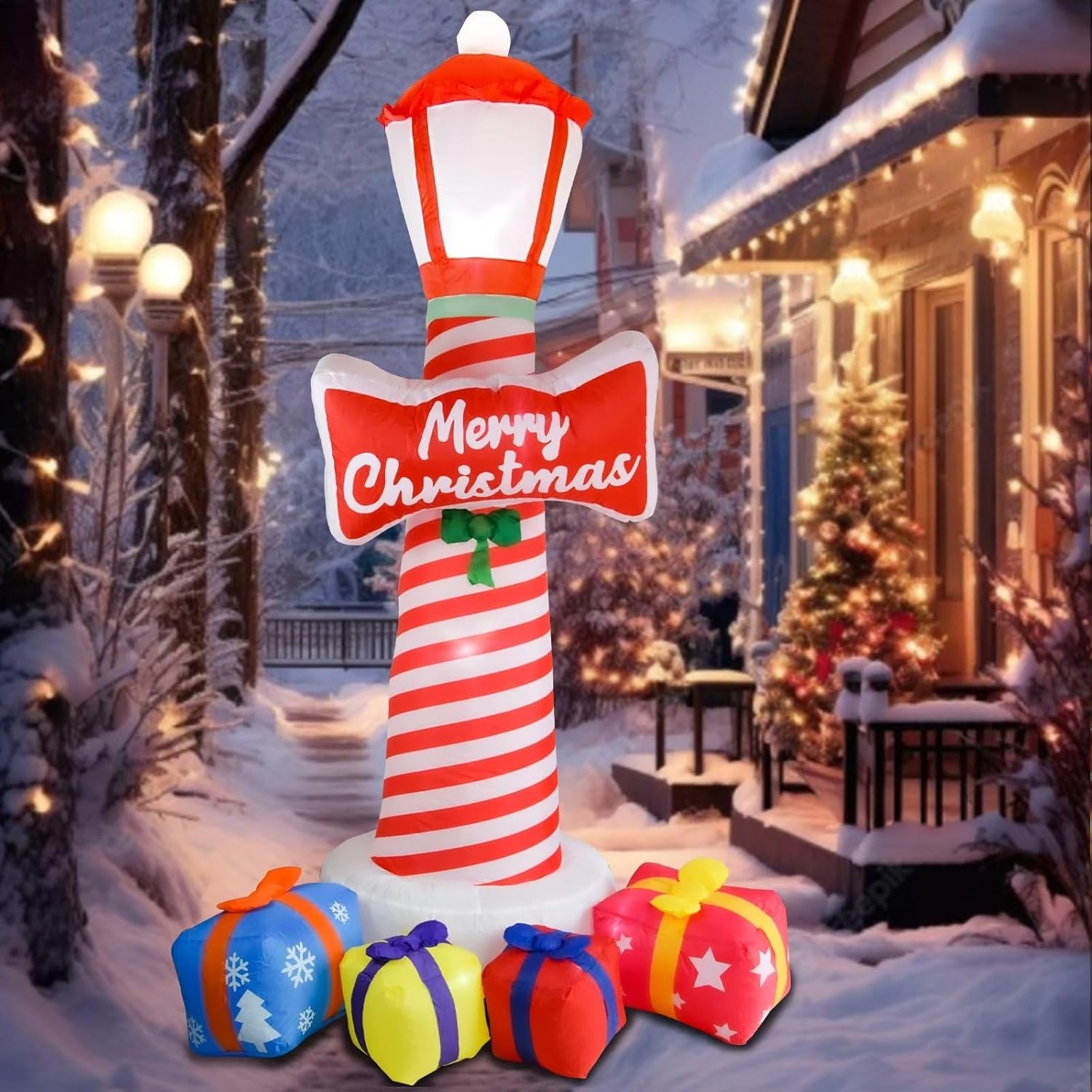 OILCUP 8FT Christmas Inflatable Lighthouse with LED Lights, Vinyl Yard Decoration for Outdoor Holiday Decor