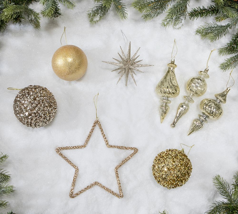 Shatterproof Gilded Gold Star Ornament Sets