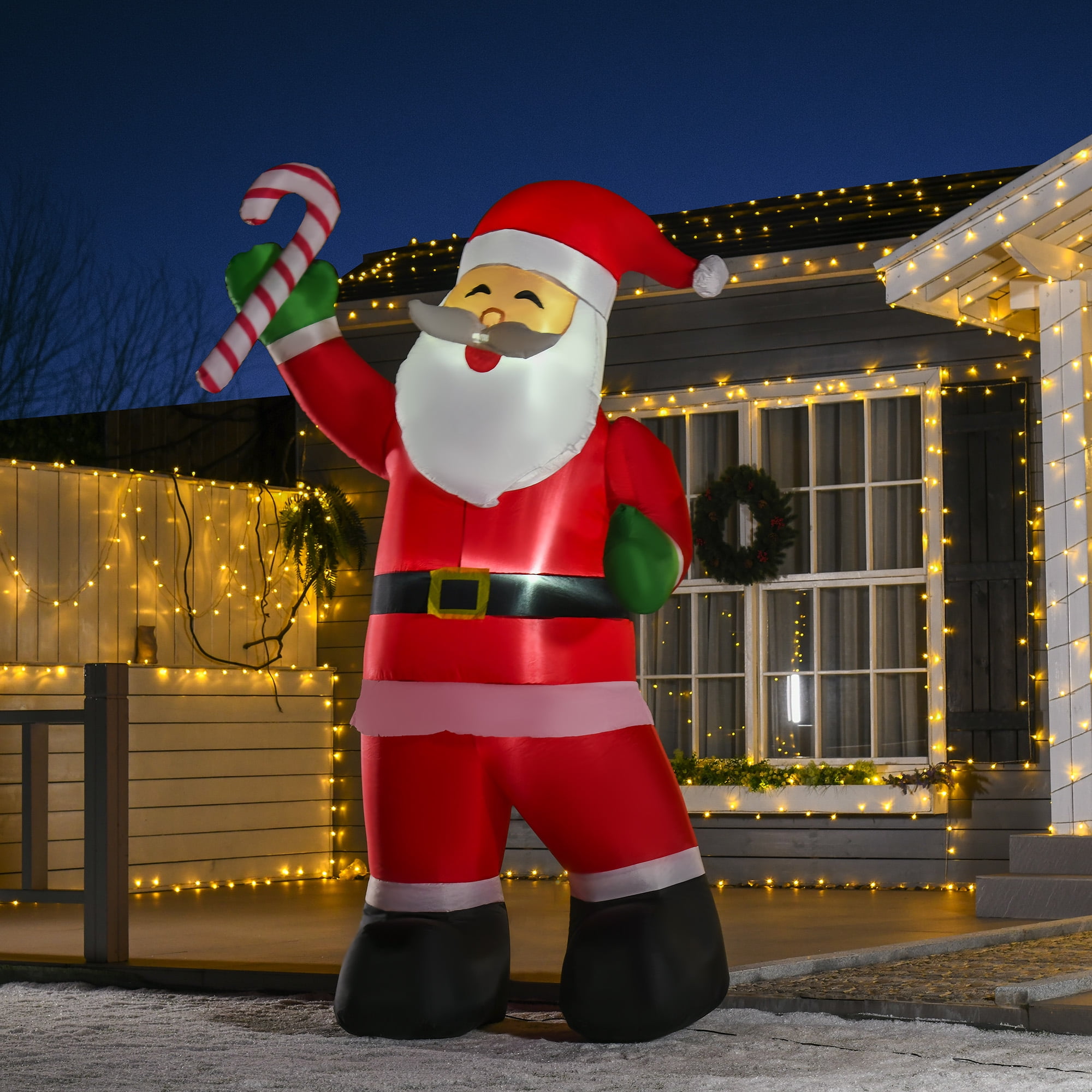 HOMCOM 8ft Inflatable Santa Claus with Candy Cane, LED Lit Outdoor Christmas Decoration