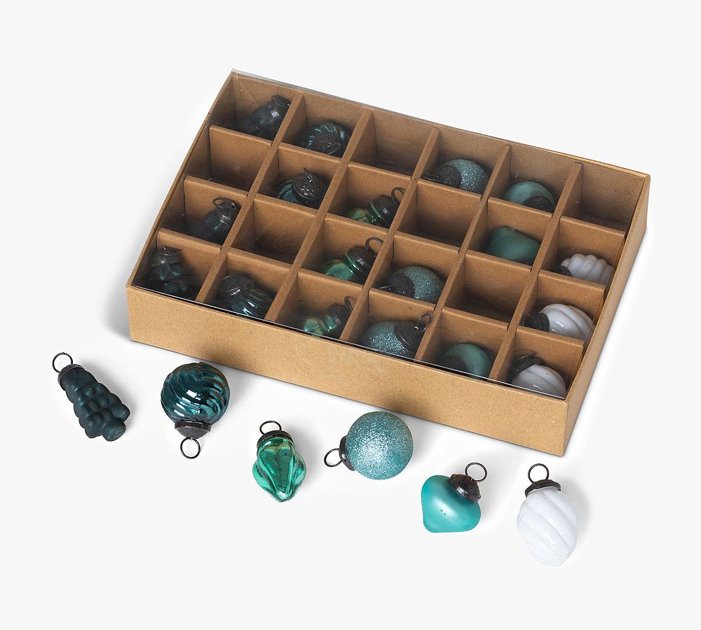 Mini Vintage Teal Ornaments - Set of 24