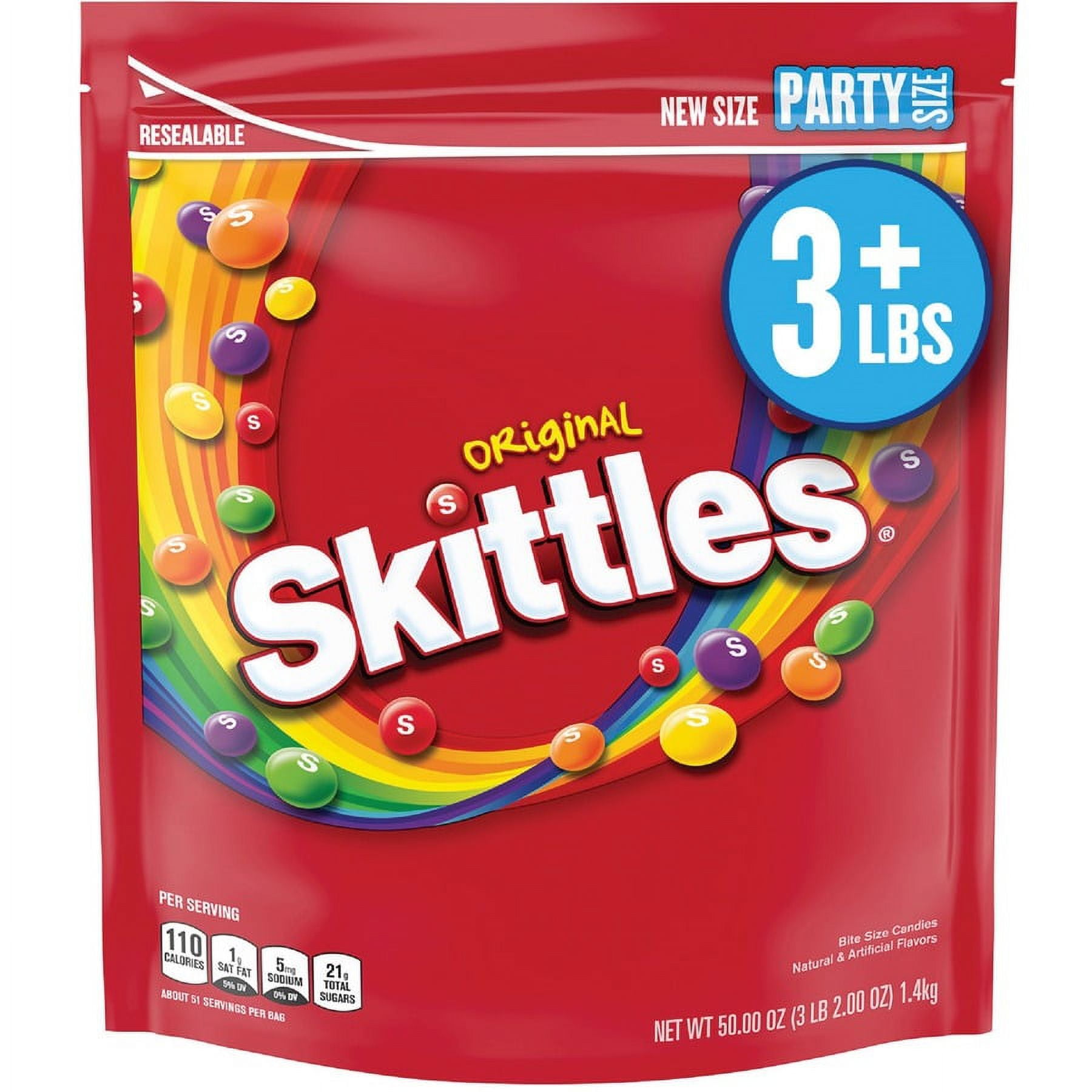 Skittles Original Party Size Bag, 5 Pack Bundle, Chewy Candy with Resealable Pouch, 3 lb Total, Assorted Flavors