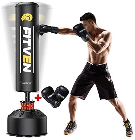 FITVEN Freestanding Punching Bag 70”-205lbs with Boxing Gloves Heavy Boxing Bag with Suction Cup Base